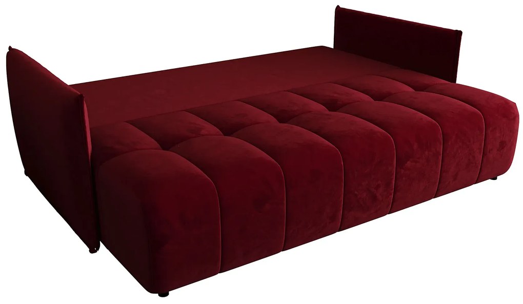 Czerwona welurowa sofa z funkcją spania P1-S38