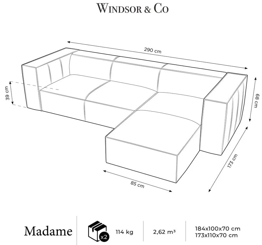 Brązowy skórzany narożnik (prawostronny) Madame – Windsor &amp; Co Sofas