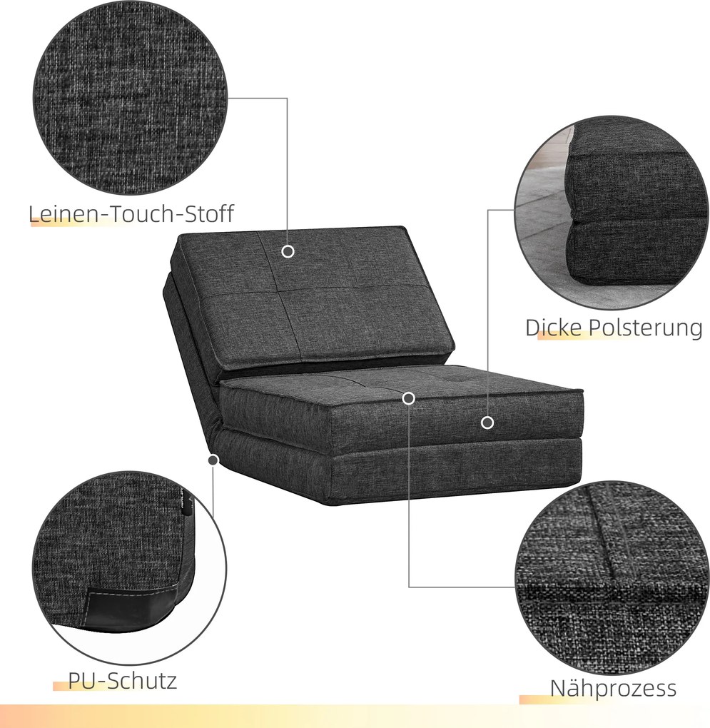 HOMCOM Podłogowy Fotel z Regulacją, Składany, 61 x 73 x 58 cm, Ciemnoszary