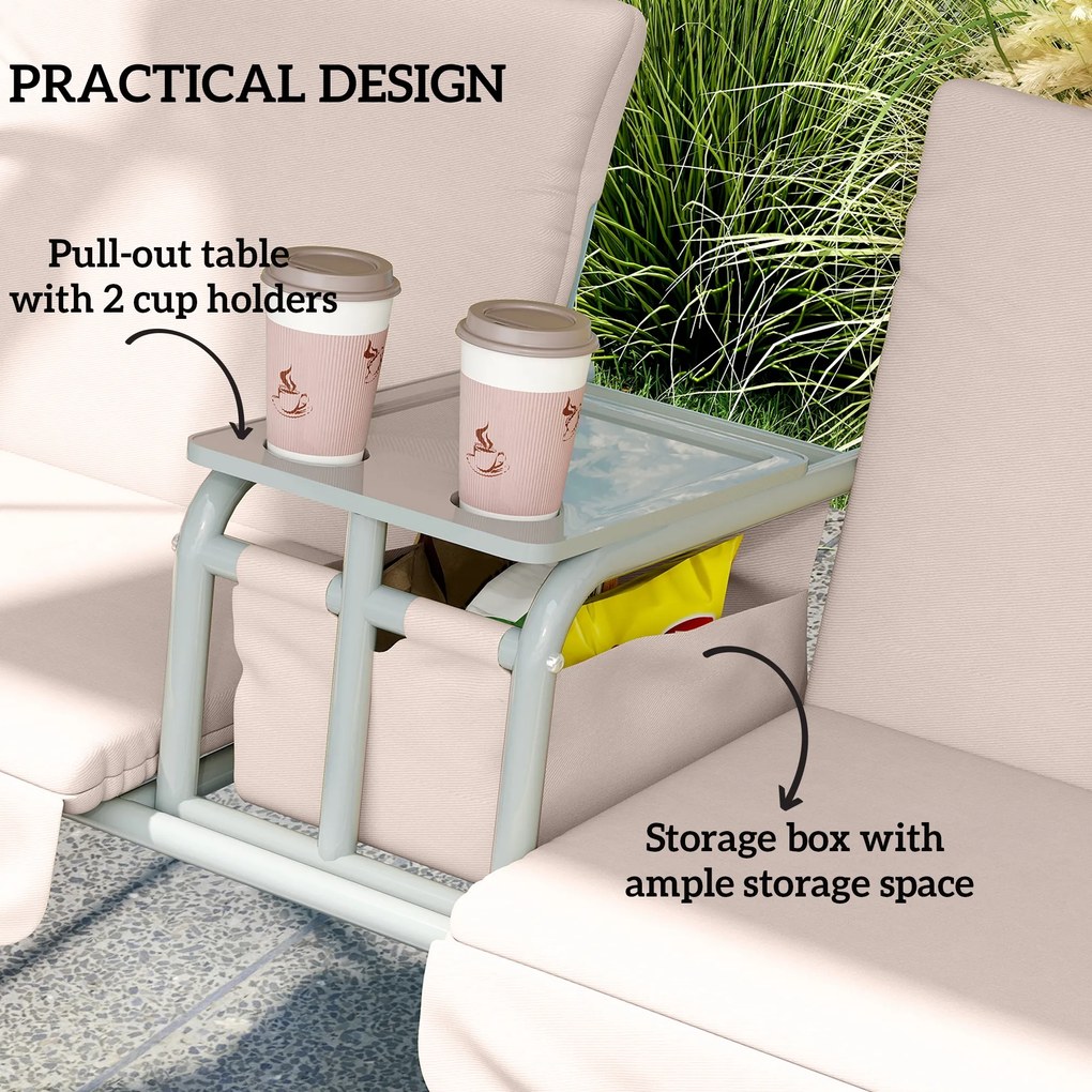 Outsunny Huśtawka typu Hollywood z daszkiem, huśtawka ogrodowa, 2-osobowa, 175 x 112 x 165 cm, Beżowy