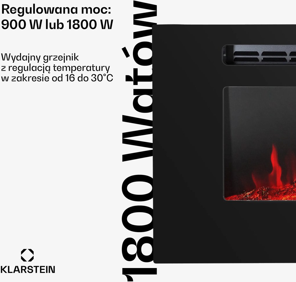 Klarstein Galeras 1800W 127cm Kominek Elektryczny Naścienny Czarny