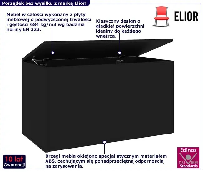 Czarna zamykana skrzynia na pościel T4-H49