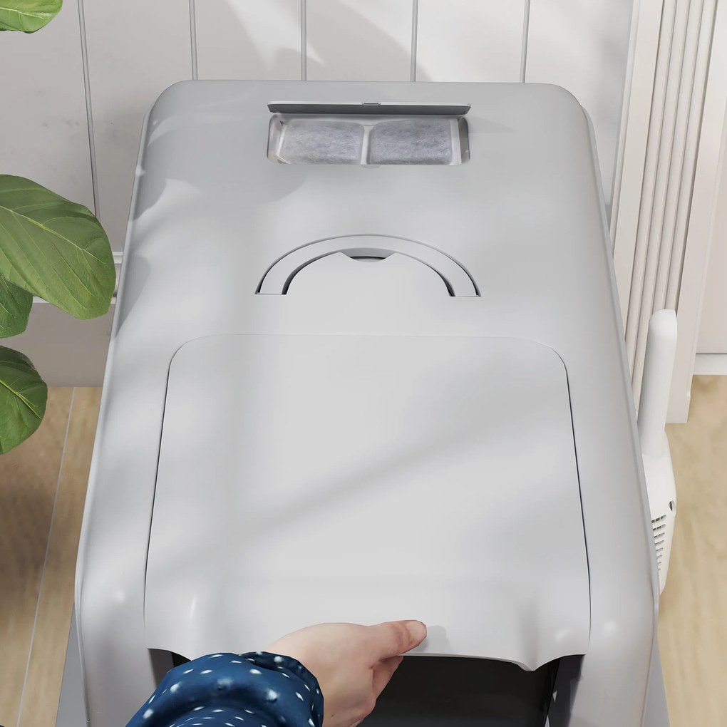 PawHut Kuweta, Wanny ze stali nierdzewnej, filtr, łopatka, dla kotów do 6 kg, 40,5 x 60,5 x 41,5 cm, Szary/Srebrny