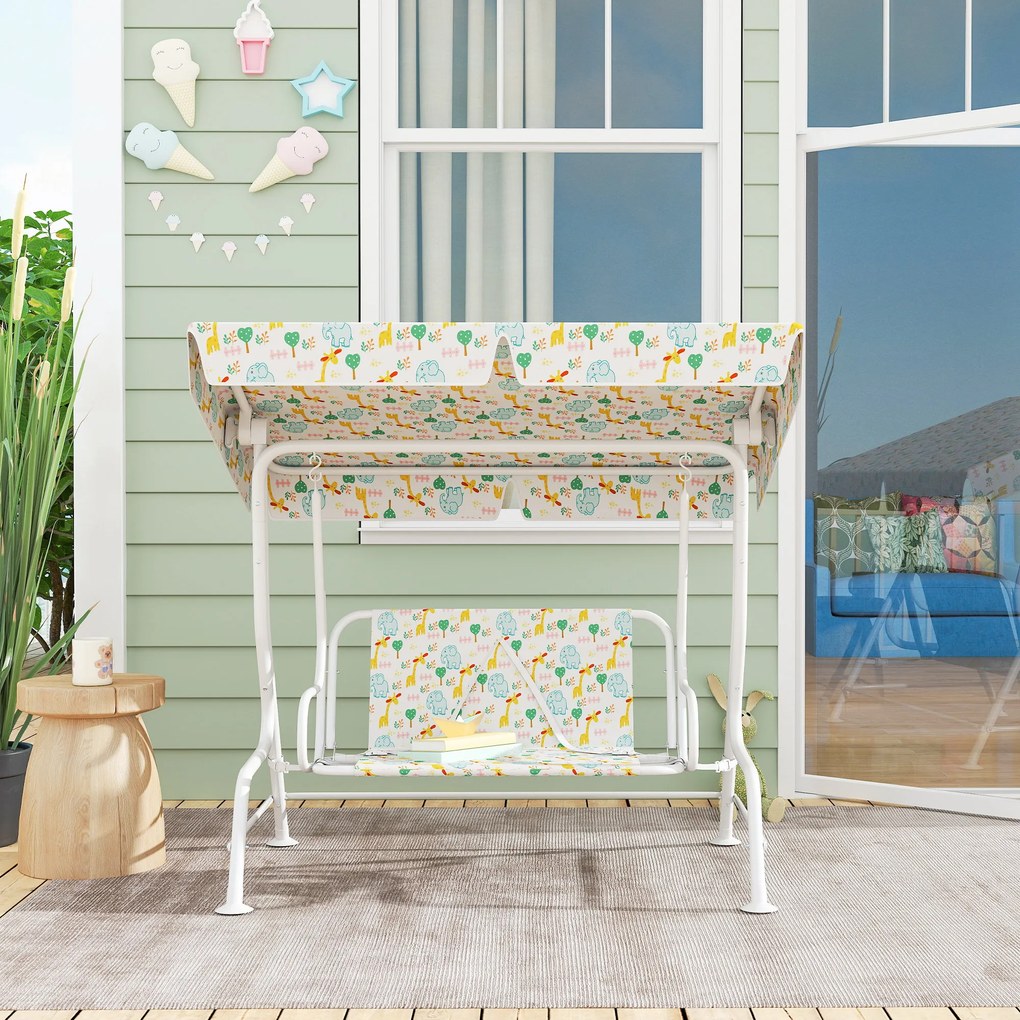 AIYAPLAY Huśtawka ogrodowa dla dzieci, rama stalowa, 2-osobowa, 60 kg nośności, Biała