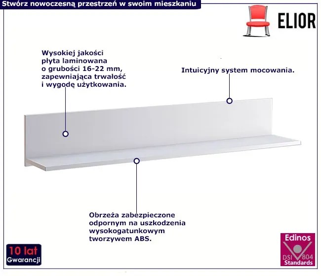 Biała minimalistyczna półka ścienna - Zenta 17X