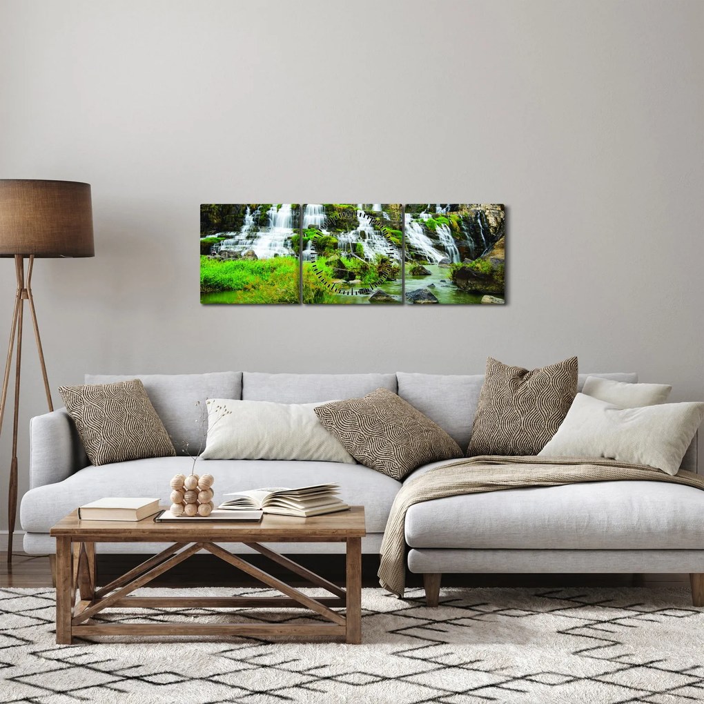 Obraz - wodospady (z zegarem) (90x30 cm)