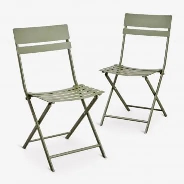 Zestaw 2 Składanych Krzeseł Ogrodowych Ze Stali Tamarit Intensywny Verde Olive - Sklum