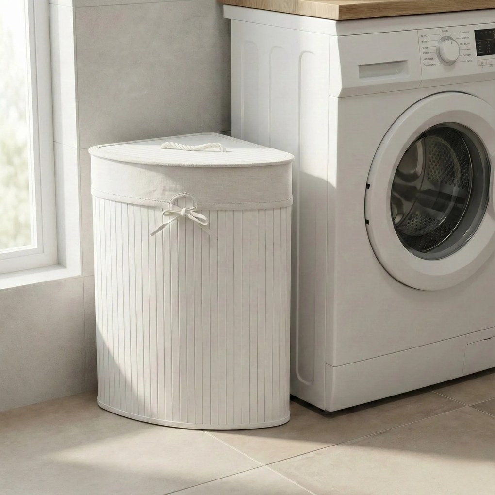 Narożny kosz na pranie ARCO, bambus, 60 l
