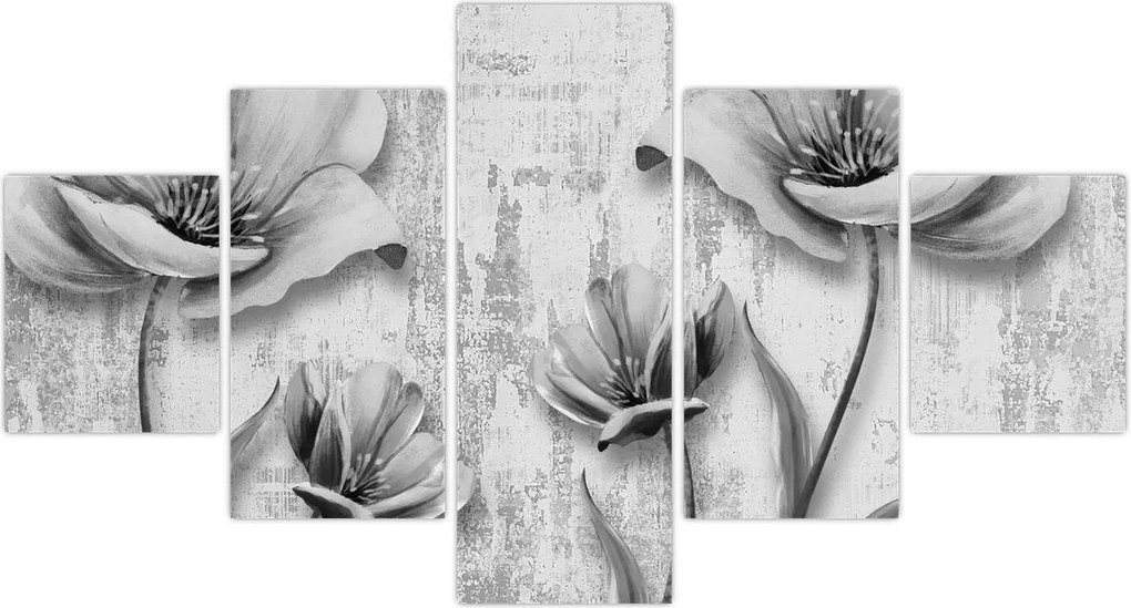 Obraz - Czarno-białe kwiaty na tle (125x70 cm)