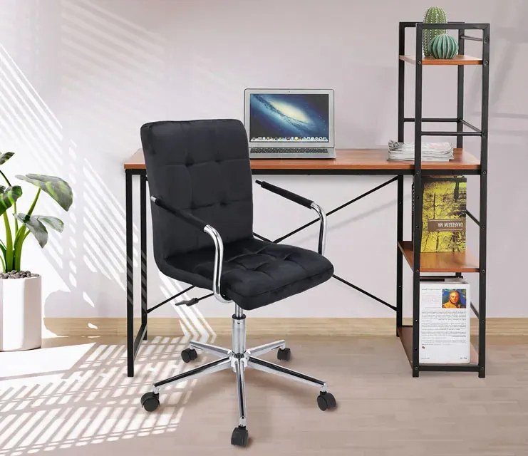 Czarny welurowy fotel obrotowy pikowany D5-B29