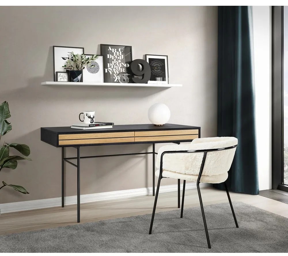 Czarne biurko Woodman Stripe, 130x60 cm