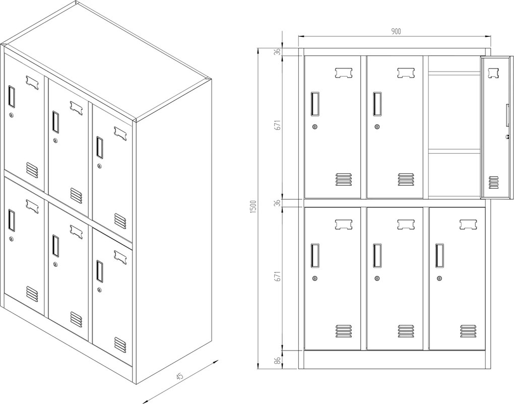 Kolorowa szatnia szkolna 6-skrytkowa Igorek 90x45x150 cm