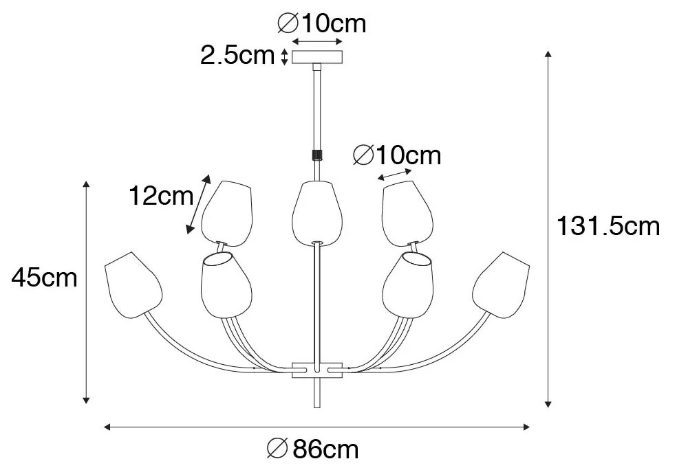 Klasyczna lampa wisząca złota ze szkłem 12-światłowa - Elien klasyczny/Antyczny Oswietlenie wewnetrzne