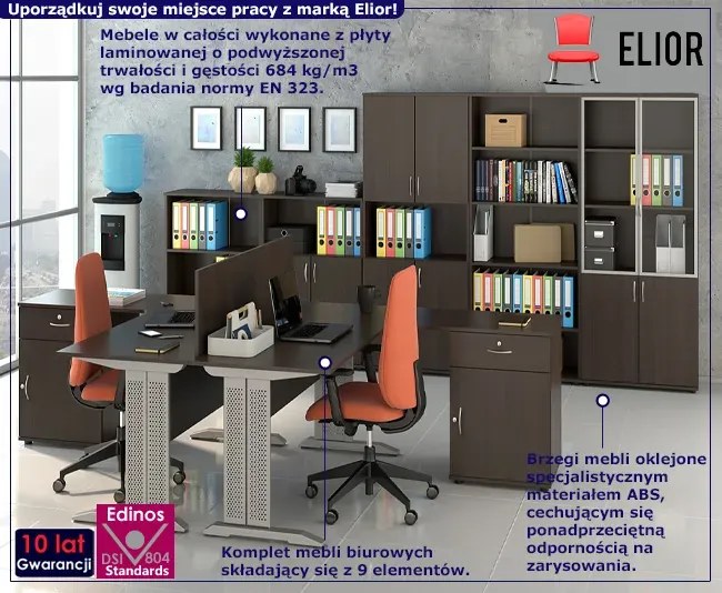 Zestaw biurowych mebli z biurkiem zamykanych na kluczyk wenge - Nakari 5X