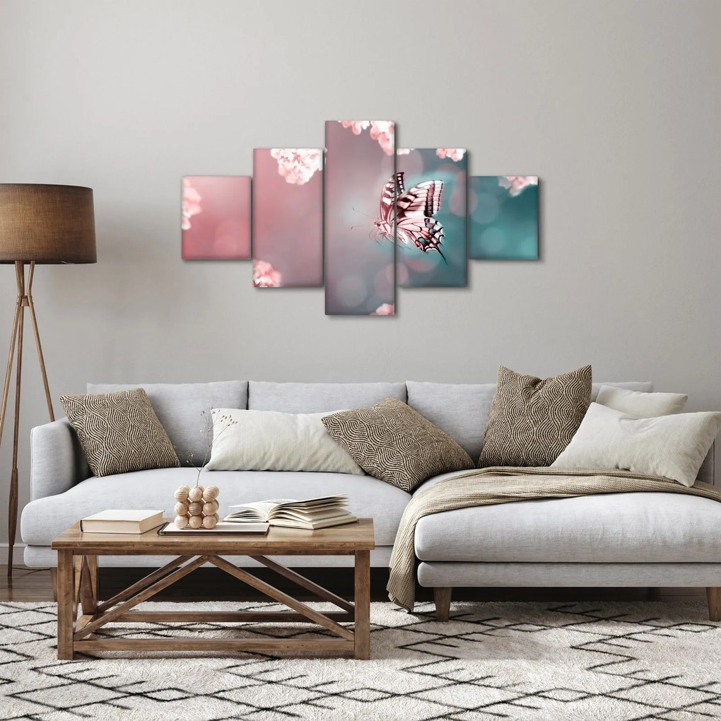 Obraz - Motyl wśród kwiatów (125x70 cm)