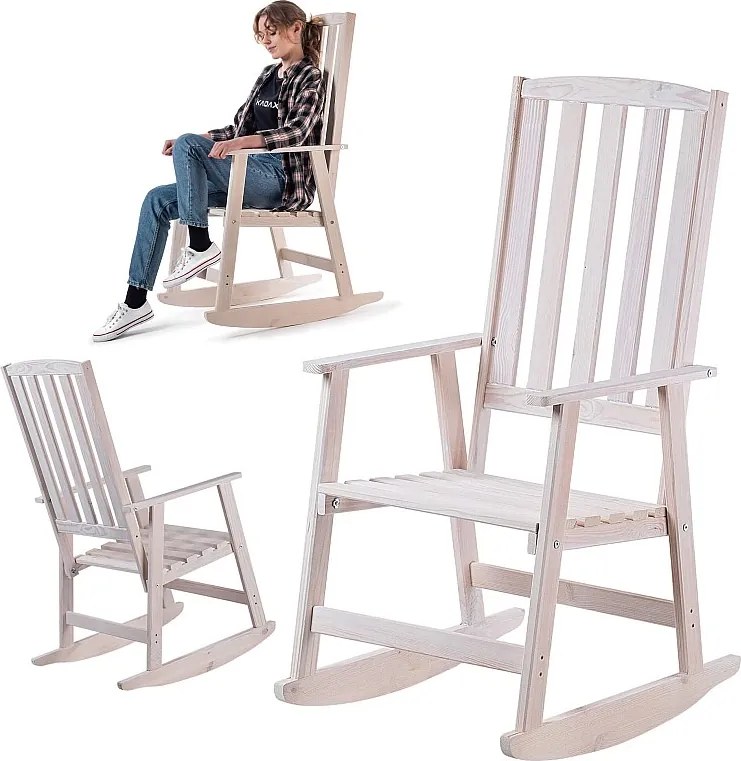 KADAX Fotel drewniany bujany Crenay biały