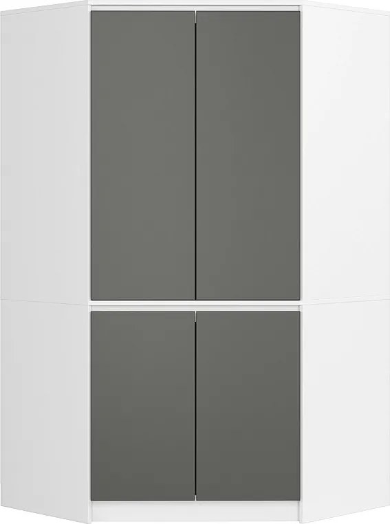 Szafa narożna AKORD S100 Biała 100 cm 4 drzwi fronty kolor Szary mat 6 półek 100x50x180 cm