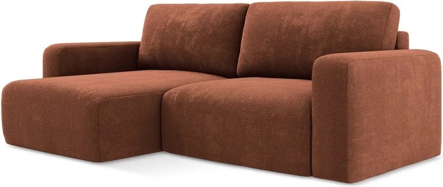 Rozkładany/ze schowkiem narożnik z tkaniny szenilowej (lewostronny/z szezlongiem) w kolorze terakoty Kona – Makamii