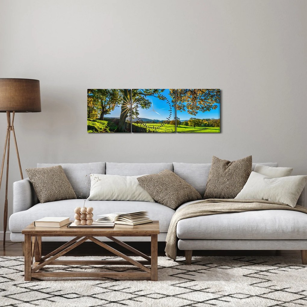 Obraz - widok pola (z zegarem) (90x30 cm)