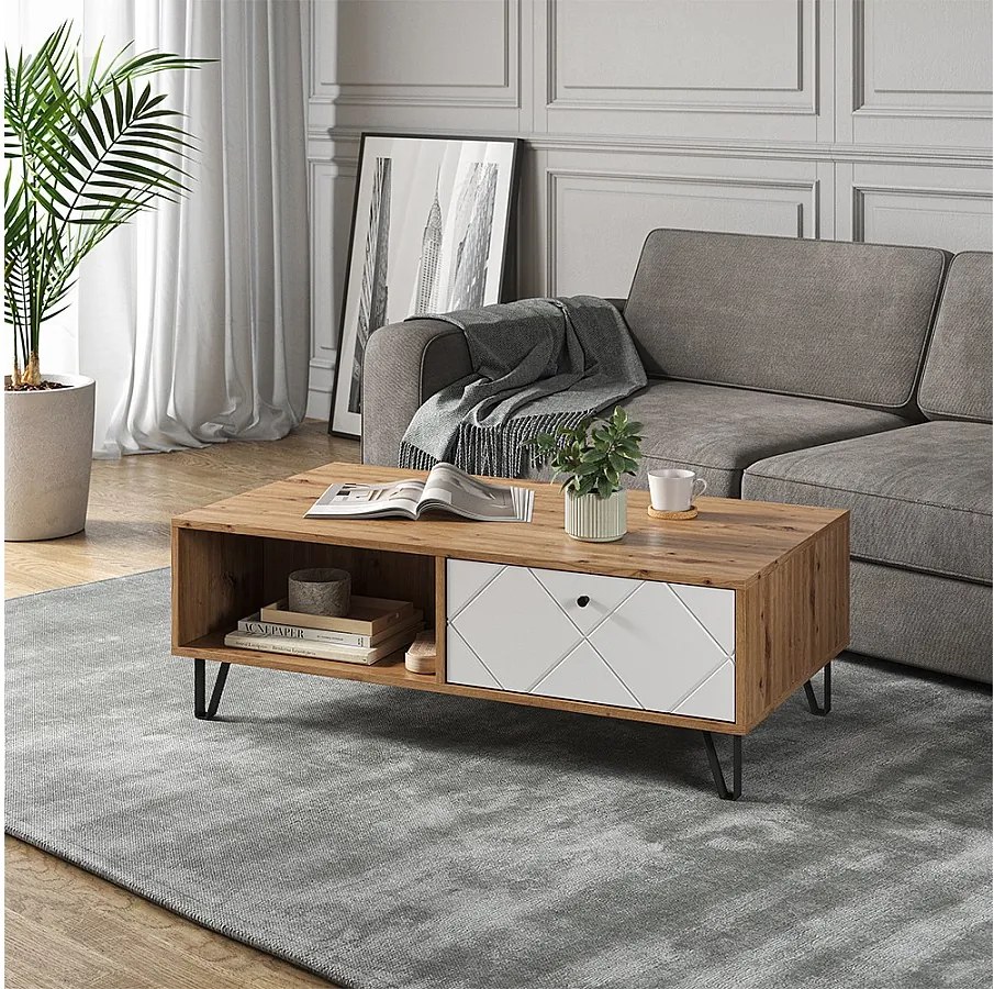 Stół kawowy dąb rzemieślniczy 110x60x37 nizza