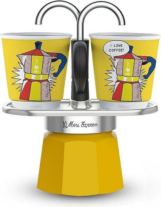 Zestaw kawiarka włoska Mini-Express Lichtenstein 100 ml stal nierdzewna żółta + 2 dopasowane filiżanki