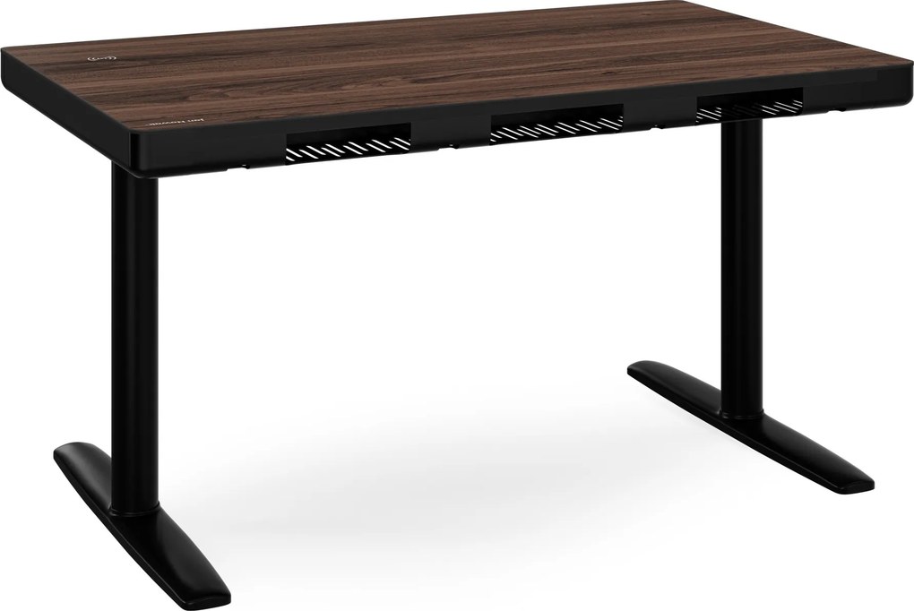 Biurko elektryczne sit-stand z szufladą i ładowarką bezprzewodową Qi czarne/orzech, 1200 mm: ELLIS