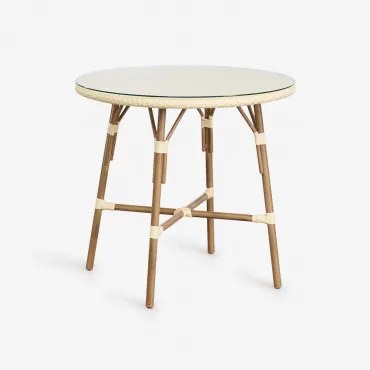 Okrągły Stół Kuchenny Ø80 Cm Z Aluminium I Sztucznego Rattanu Brielle Bistro Kremowa - Sklum