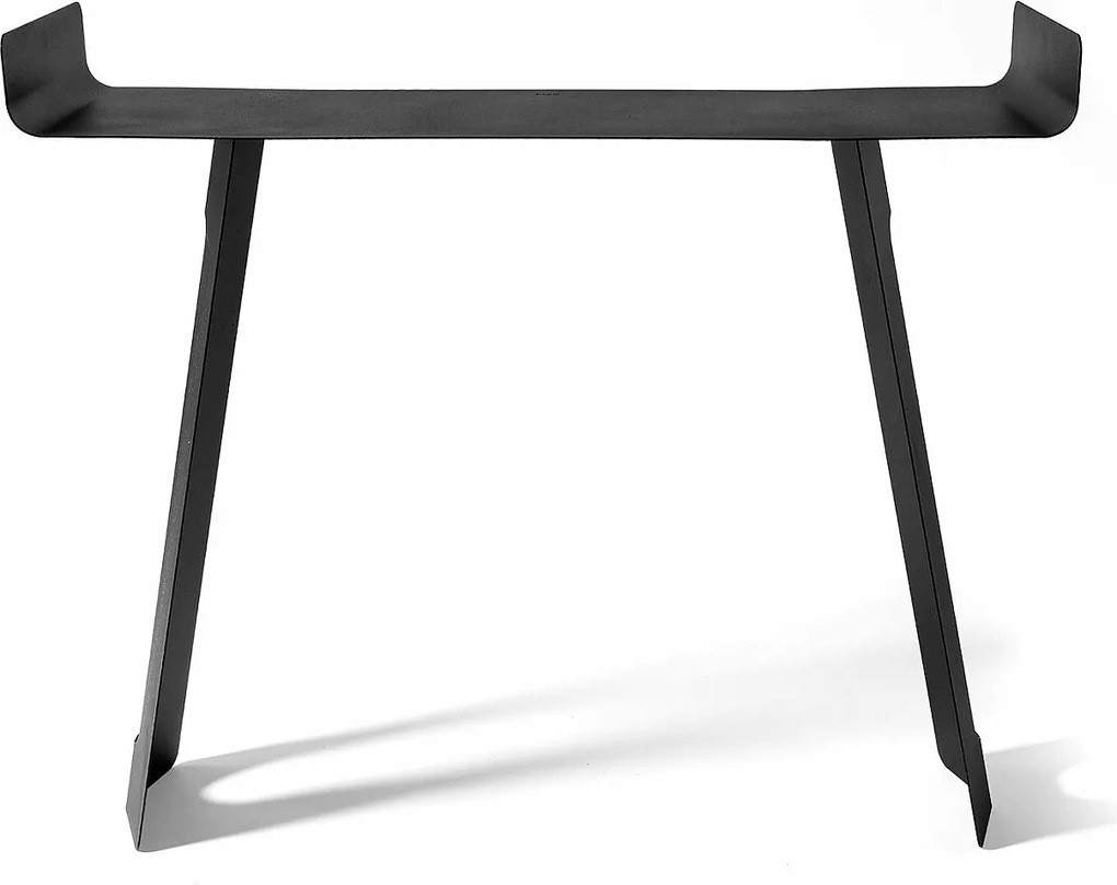Konsola Tibet 110x35x85 cm, wykonana z czarnego żelaza. Perforowany, zakrzywiony kształt. Nowoczesne meble wejściowe. . Czarny.