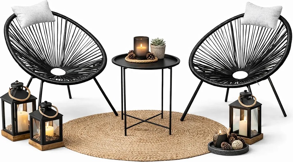 Czarny zestaw ogrodowy stolik i 2 krzesła acapulco N8-C35