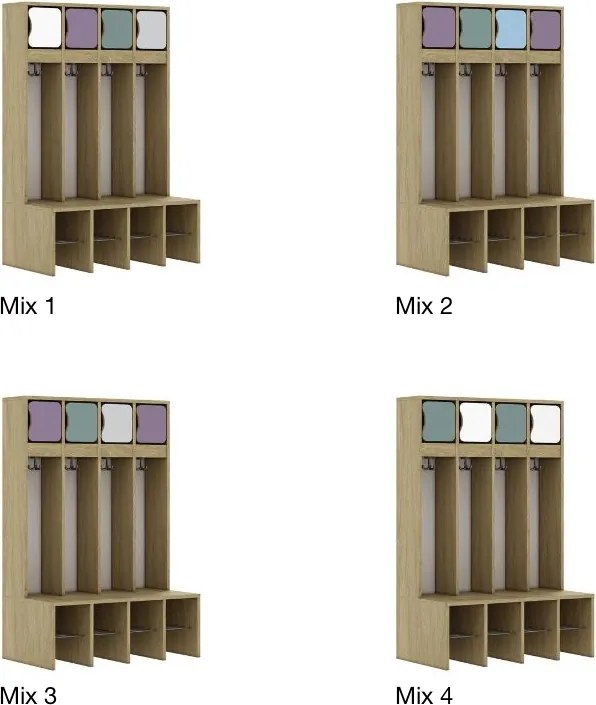 Szatnia dziecięca szkolna 4-osobowa z górnymi drzwiczkami Blox Colours Mix, index SZT-4R-B-A-A