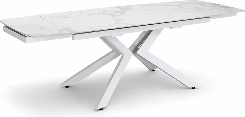 Duży rozkładany stół ceramiczny 240/160cm do jadalni sali konferencyjnej jasny granit i biała podstawa
