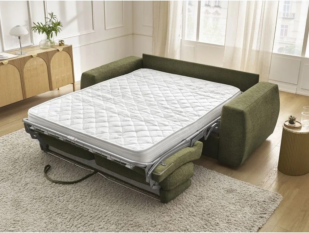 Zielona rozkładana sofa do spania z tkaniny szenilowej 240 cm Hugo – Bobochic Paris
