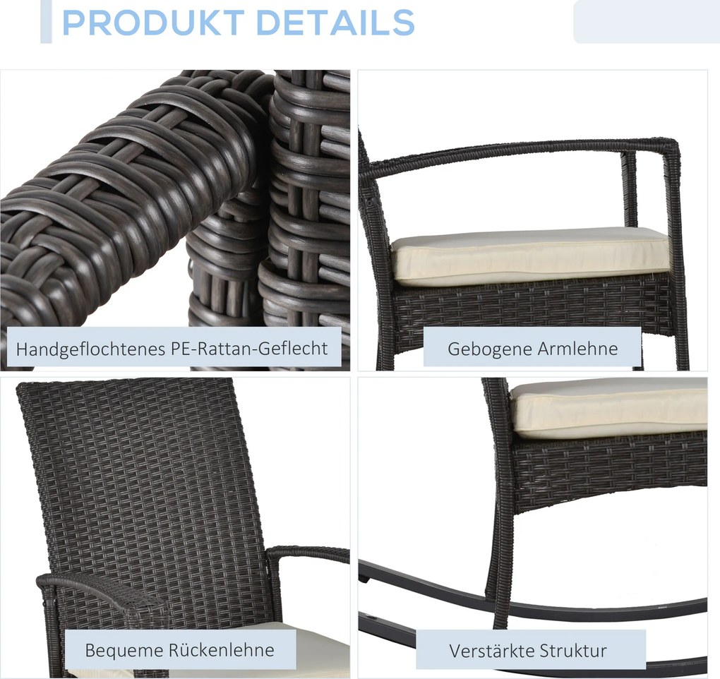 Fotel krzesło bujane ogrodowe rattan brązowe outsunny