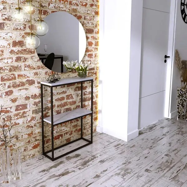 Nowoczesna konsola z półkami czarny + beton H5-E10