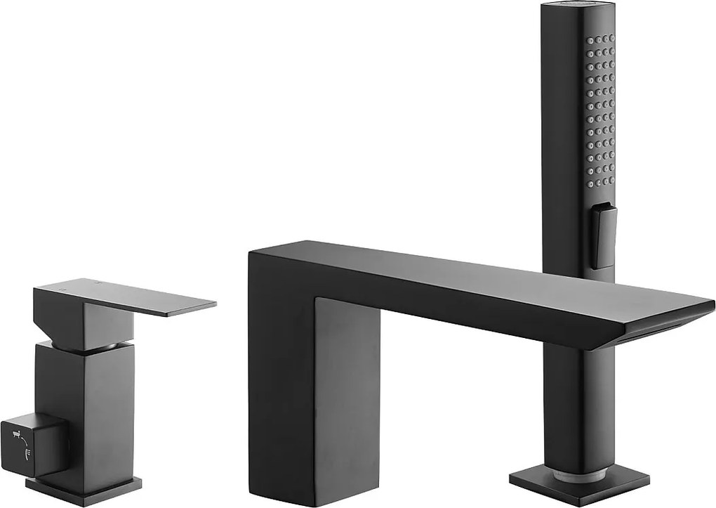 Bateria Wanna Rzymska SucceBuy, Kran Łazienkowy z 3 Otworami, Wodospad, z Słuchawką Prysznicową i Jedną Gałką, w Stali Nierdzewnej, Anti-kapanie