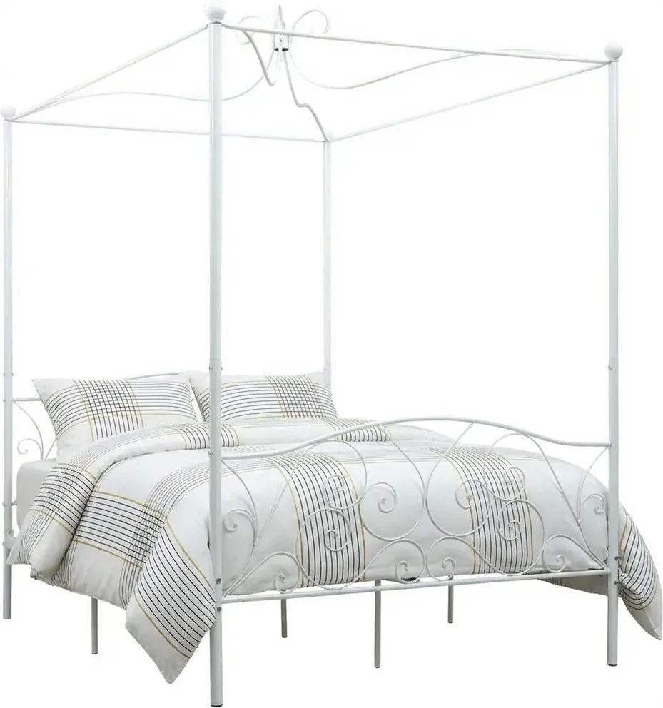 Białe podwójne łóżko z baldachimem 160x200 cm B6-A19