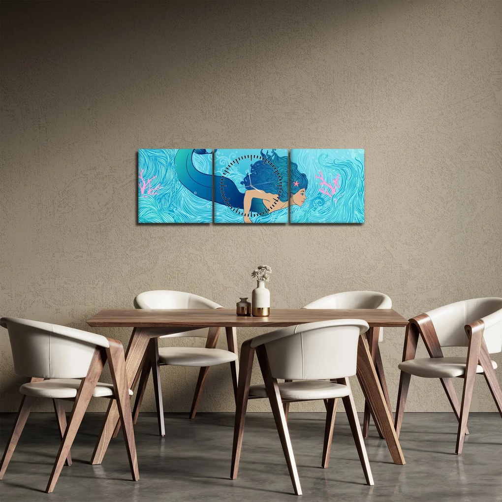 Obraz - Syrenka (z zegarem) (90x30 cm)