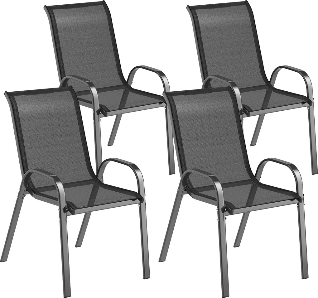 Outsunny Zestaw 4 składanych krzeseł ogrodowych, stalowe krzesła z podłokietnikami i oparciem, max obciążenie 120 kg, czarne | Aosom PL