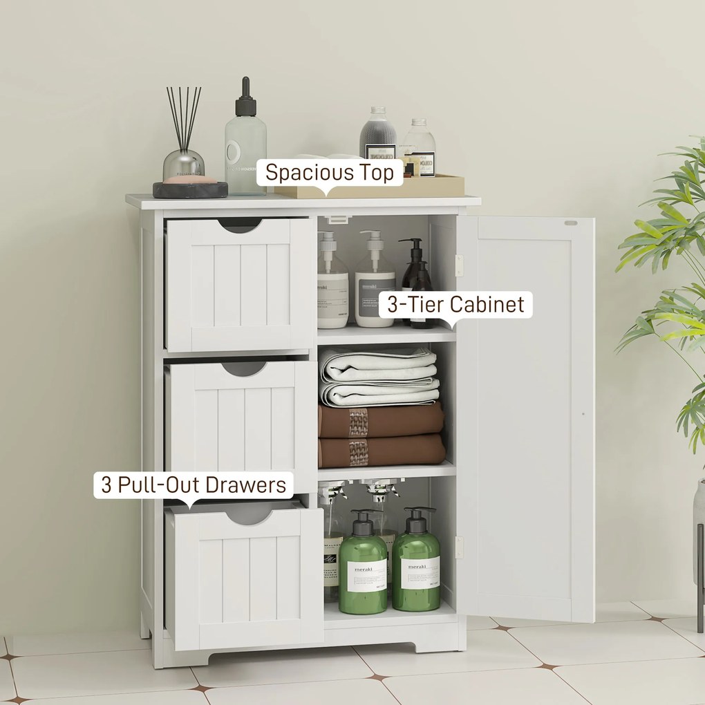 HOMCOM Szafka Łazienkowa, Komoda Łazienkowa, 3 Szuflady, Regal, MDF, Biała
