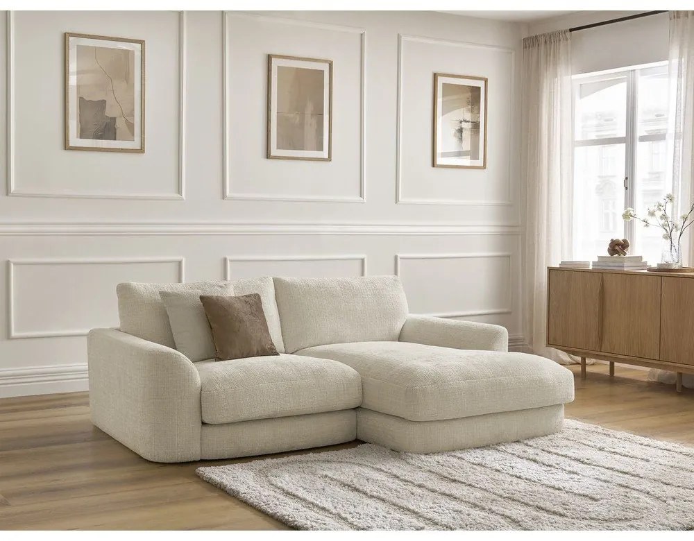 Beżowy narożnik z tkaniny szenilowej (prawostronny/z szezlongiem) Leonore – Bobochic Paris