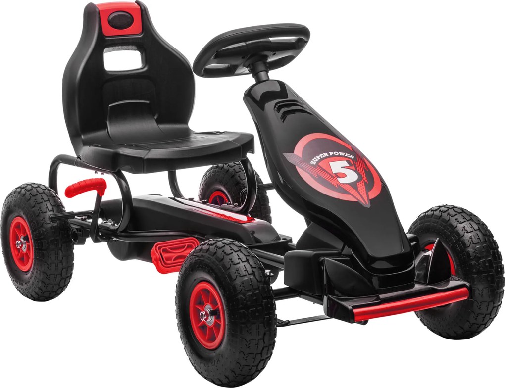HOMCOM Gokart dla dzieci z pedałami, regulowanym siedziskiem, do użytku wewnątrz i na zewnątrz, od 5 lat, Czerwony+Czarny, 121 x 58 x 61 cm