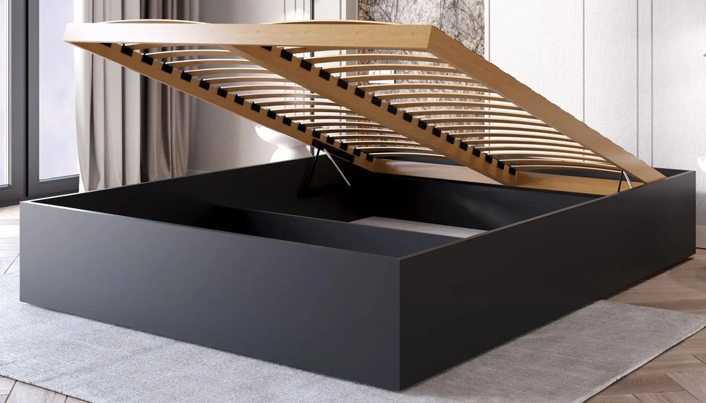 Czarne łóżko z pojemnikiem i materacem 120x200 L7-W98