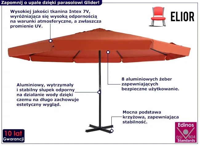 Okrągły w kolorze parasol ogrodowy terakoty D7-L05