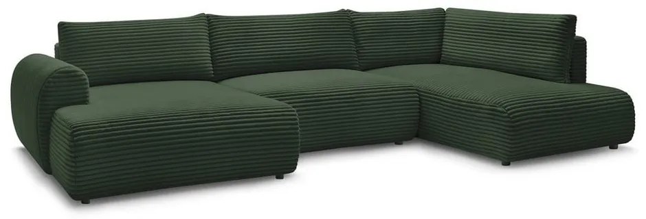 Ciemnozielony sztruksowy rozkładany/ze schowkiem narożnik (prawostronny/w kształcie litery U) Lucien – Bobochic Paris