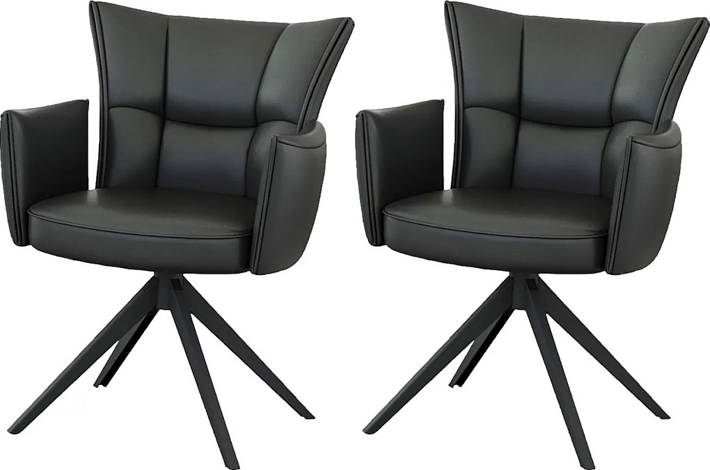 Krzesła do jadalni komplet 2 szt. - skóra - czarny - STRAP