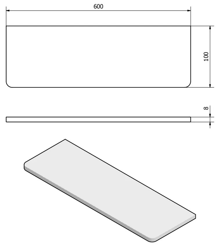 SAPHO 23482 półka 60 x 10 x 0,8 cm, szkło  przezroczyste