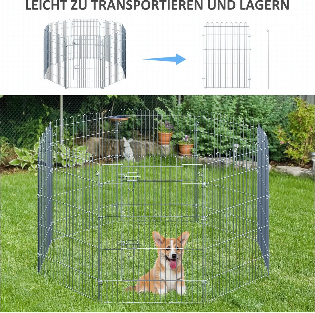 PawHut Kojec dla Zwierząt Metalowy Wybieg dla Szczeniąt 63x91 cm Srebrny | Aosom PL