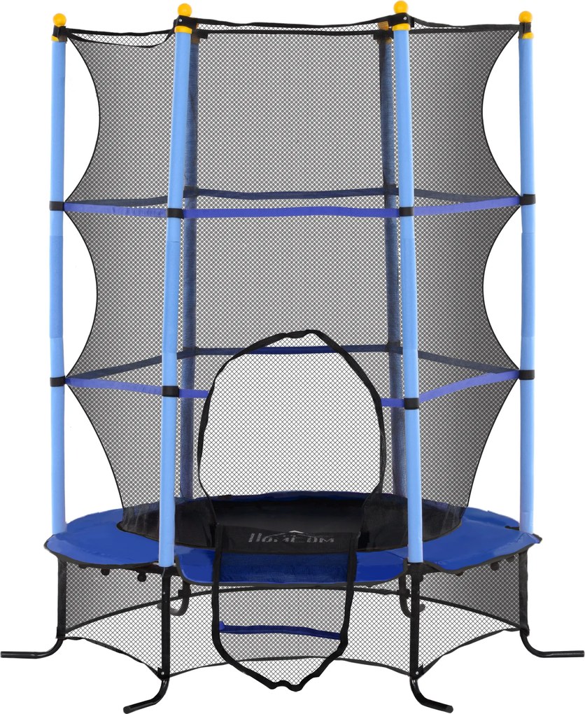 HOMCOM Dziecięca Trampolina Ø163 cm z Siatką Bezpieczeństwa, Do Użytku Wewnątrz i Na Zewnątrz, Obciążenie do 50 kg, Stal, Tworzywo, Niebieska