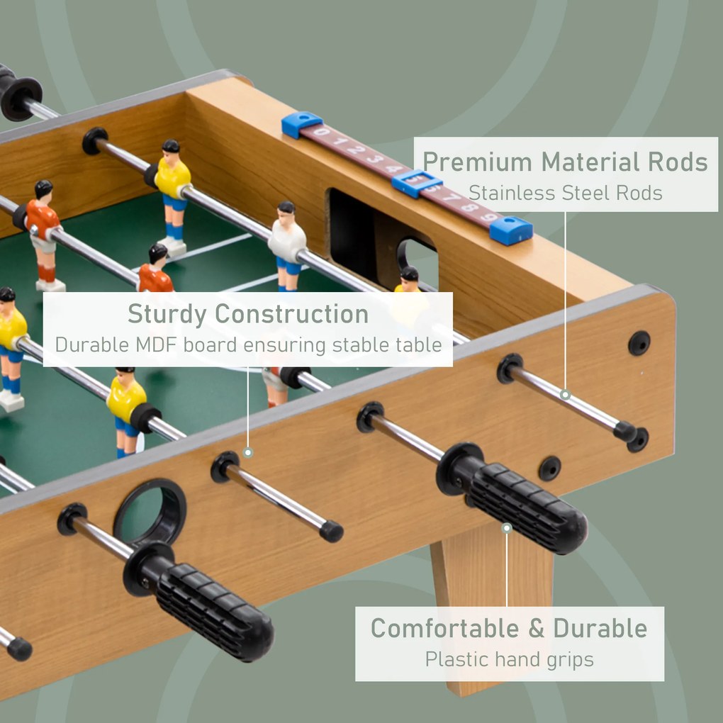 HOMCOM zestaw do piłkarzyków, stół kicker, kompaktowa drewniana konstrukcja, 2 piłki, liczniki punktów, brązowy
