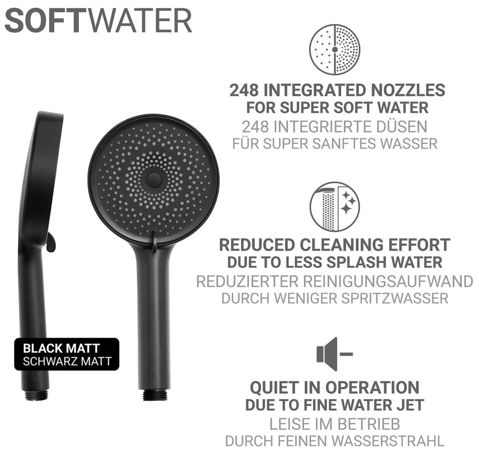 Plastikowa słuchawka prysznicowa w kolorze matowej czerni ø 12 cm Softwater – Wenko